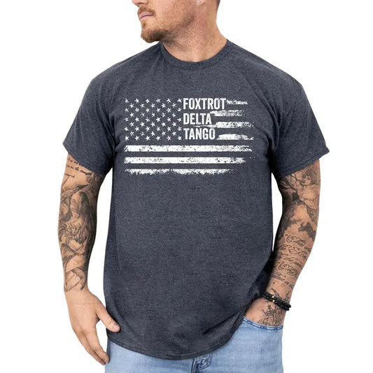Vintage Foxtrot Delta Tango Graphic Tee, Sarcatsic Patriotic T-shirt For Men, Retro Subtle FDT Shirt, Sarcastic Vintage America Flag Men Tee