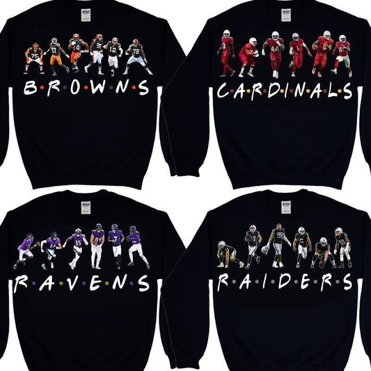 Vintage Friends Parody Football Sweatshirt, 90s Unisex Crewneck Pullover with Player Graphics, Funny Game Day Fan Shirt, All Team Full Color Print, Fall Winter Sport Outfit for Men and Women