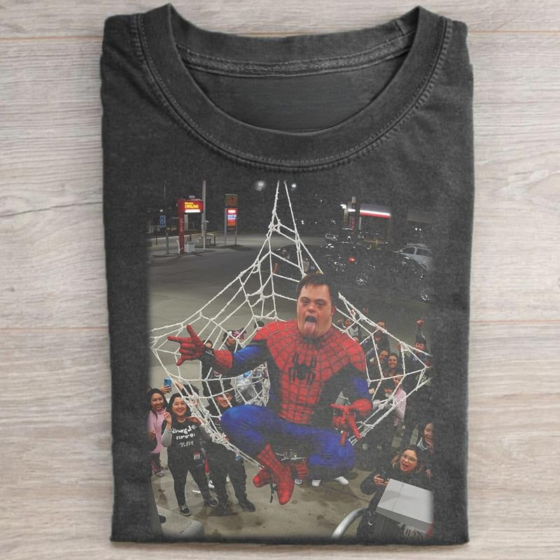 Vintage Funny Spidown Man Graphic Tee - Funny Down Symbiote Tee - Spiderdown Man Shirt - Unisex Meme Cringe Funny Dumb Shirt