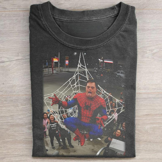 Vintage Funny Spidown Man Graphic Tee - Funny Down Symbiote Tee - Spiderdown Man Shirt - Unisex Meme Cringe Funny Dumb Shirt