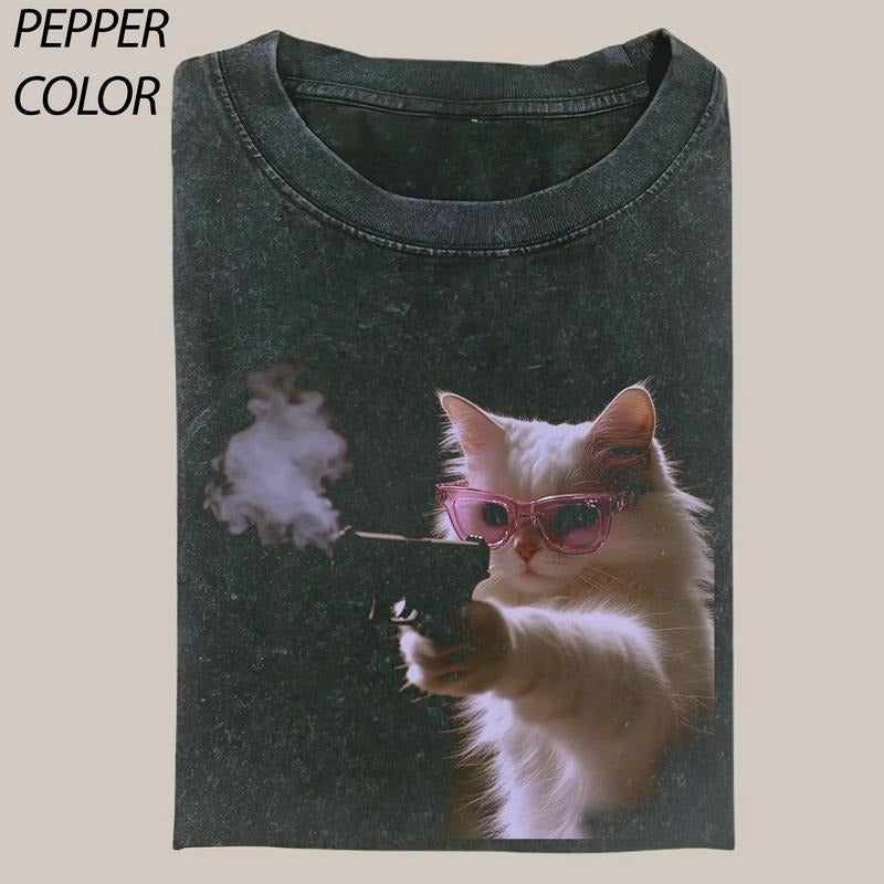 Vintage Gangster Cat T-shirt, Cat Meme T-Shirt, Funny Cute Cat Shirt, funny shirts for women, Womenswear Cotton Top Streetwear