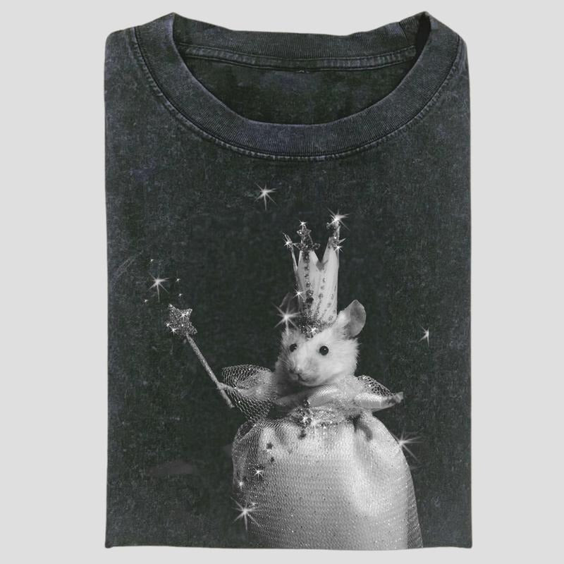 Vintage Glam Princess Hamster Graphic Tee, Funny Royal Pet Meme Shirt, Sparkly Rodent Fantasy Style, Unisex Menswear Womenswear Top