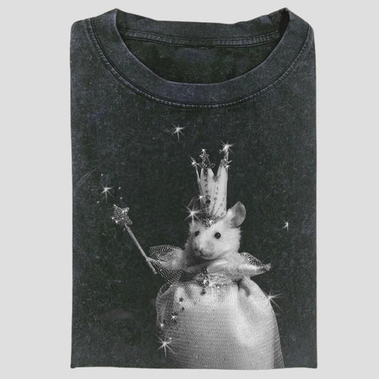 Vintage Glam Princess Hamster Graphic Tee, Funny Royal Pet Meme Shirt, Sparkly Rodent Fantasy Style, Unisex Menswear Womenswear Top