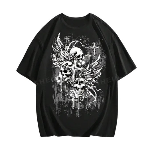 Vintage Goth Men Skull & Cross  Graphic Tee, Sweatshirt, Hoodie Gift For Women Top Womenswear Underwear Cotton T-Shirt Polyester