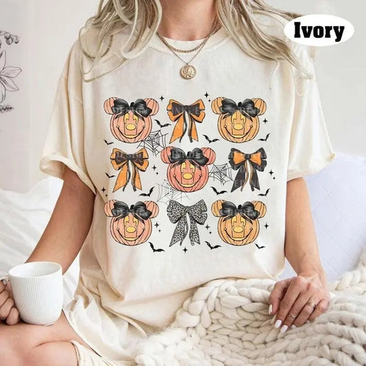 Vintage Halloween Pumpkin Coquette Bow Shirt, Mouse Halloween Sweatshirt, Spooky Season T-shirt, Pumpkin Halloween, Halloween Party