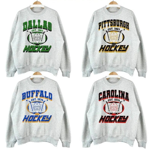 Vintage Hockey Style All Team Ash Grey Crewneck Sweatshirt, American Hockey Fan Shirt,  Gameday Sweatshirt, Hockey Thowback Vintage All Teams Sweatshirt, Vintage Graphic Tees, Unisex Sweatshirts football team