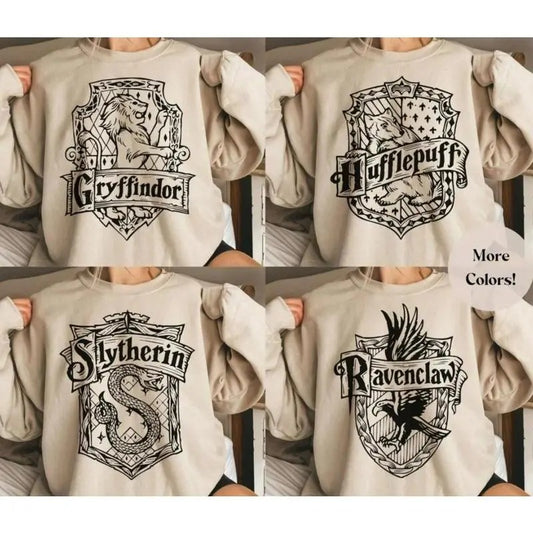 Vintage Hogwarts Houses Animal Sweatshirt, Wizard Student Sweater, Potterhead Gift, Gryffindor, Slytherin, Ravenclaw, Hufflepuff, Magic World Crewneck