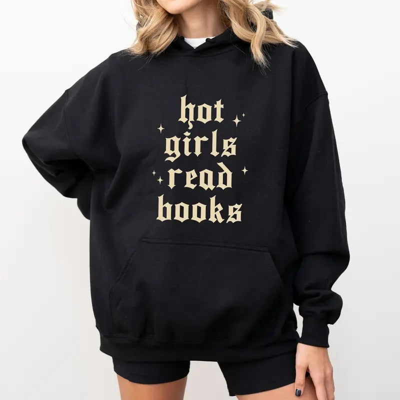Vintage Hot Girls Read Books Hoodie, Retro Bookish Graphic Hoodies, Reading Lover Hoodie, Good Girl Clothing, Gift For...