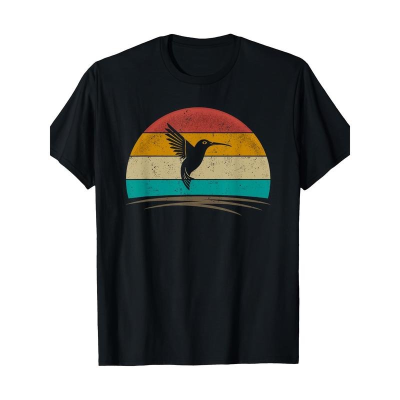 Vintage Hummingbird Graphic T-Shirt, 100% Cotton Casual Crew Neck Tee, Short Sleeve, Regular Fit, Digital Print Design for Bird Lovers, All Seasons Made in USAstyle{n002}2