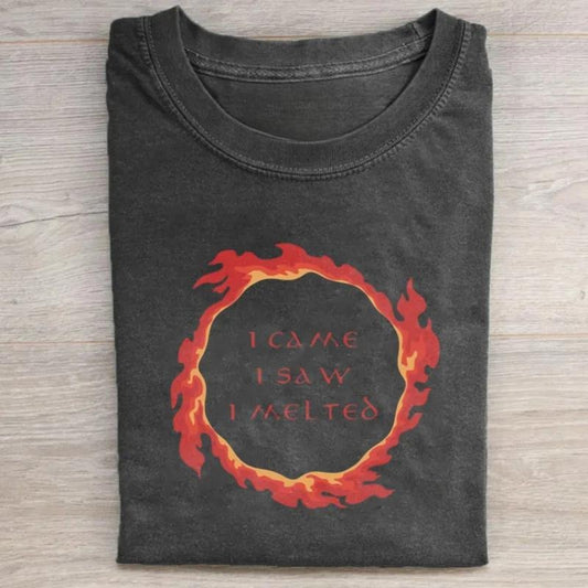 Vintage I Came I Saw I Melted Graphic Tee - The Lord of The Rings Movie Shirt - Casual Crewneck T-Shirt Featuring Text & Fiery Design - LotR