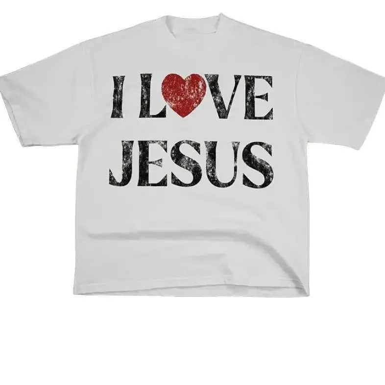 Vintage I Love Jesus Print Short Sleeve T-Shirt Menswear Top Underwear Tshirt Cotton Hoodie, Sweatshirt | DripVista.com
