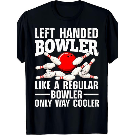Vintage-Inspired Bowling Enthusiast T-Shirt for Men & Women - 100% Cotton, Short Sleeve, Crew Neck with Unique Left Hand Design made in usa