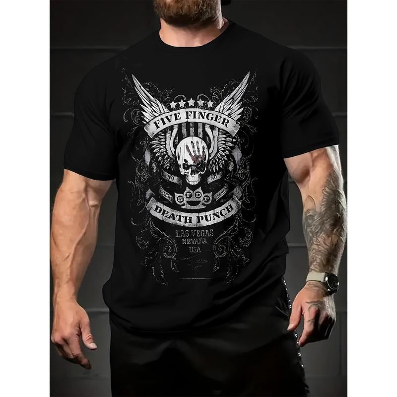 Vintage-Inspired Graphic Print Crew Neck Short Sleeve T-Shirt for Men