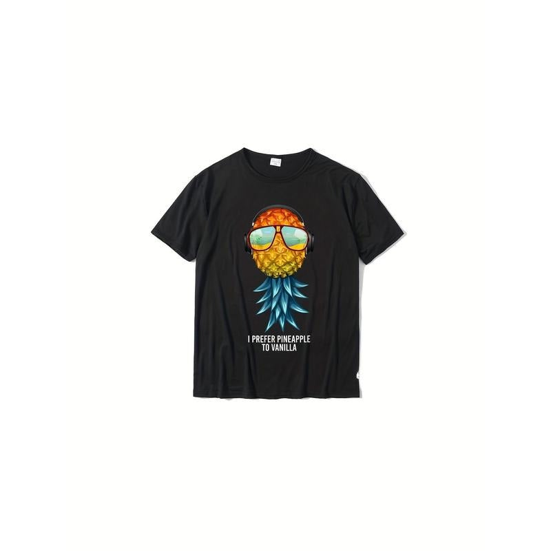 Vintage-Inspired Pineapple Graphic Tee for Men - 100% Cotton, Casual Round Neck T-Shirt with Short Sleeves, Machine...