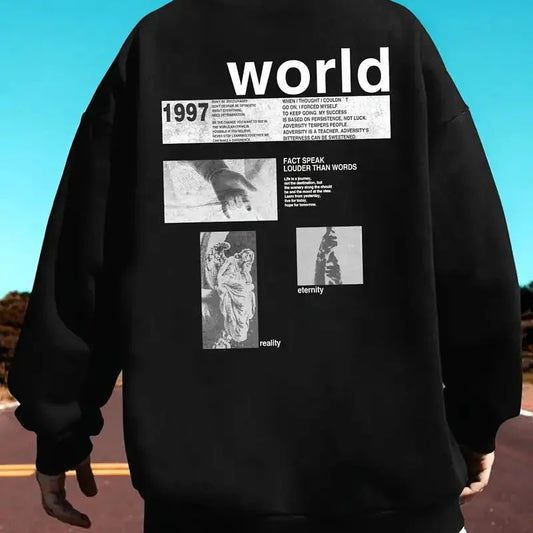 Vintage-Inspired Print Pullover Sweatshirt - Active Sweatshirts for Men - Long Sleeve Crew Neck, Casual Streetwear Fashion, Soft and Breathable, Ideal for Sports and Daily Wear