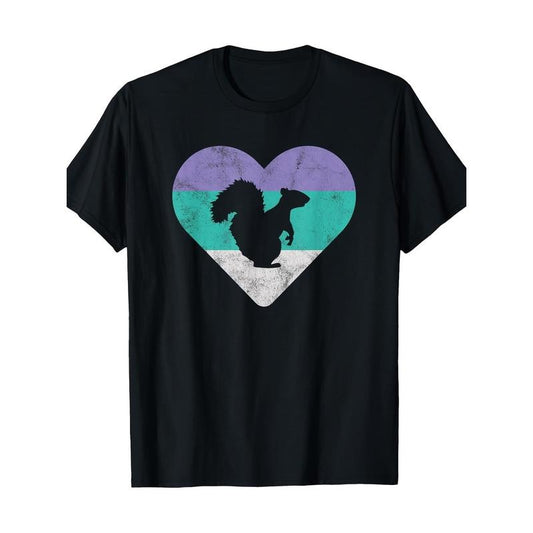 Vintage-Inspired Squirrel Graphic T-Shirt, 100% Cotton, Fabric Weight, Basic Crew Neck, Regular Fit, Short Sleeve, Geometric-Pattern, Casual Pullover with Slight Stretch for All-Season Top Made in USA