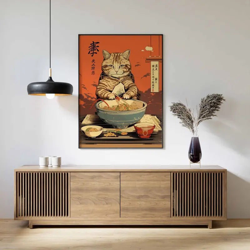 Vintage Japanese Cat Poster: Ukiyo-e Print for Cat Lovers Asian Art Gunpla brand Oriental Decor - Perfect Cat Gift &...