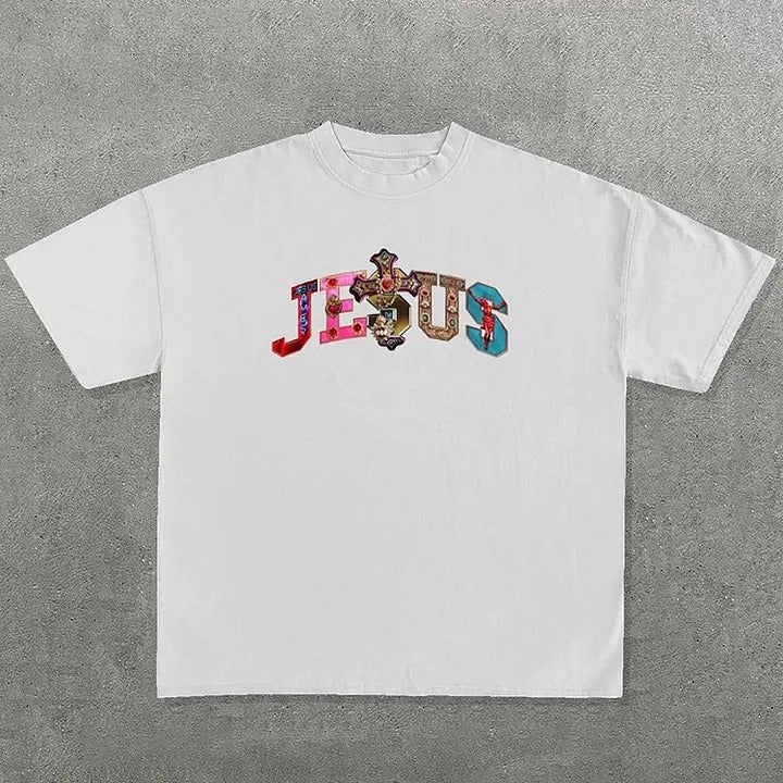 Vintage Jesus Words Graphic Cotton T-Shirt