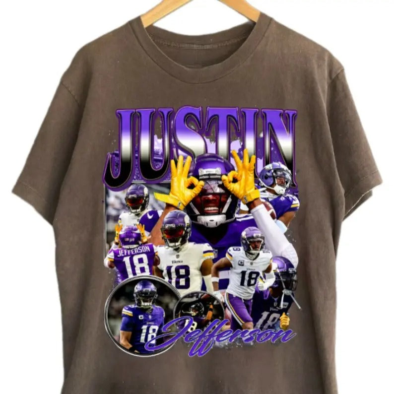Vintage Justin Jeffers0n Shirt, Football Tee, 90s Graphic Tee, Unisex Retro Gift, Vik!ngs Team T Shirt
