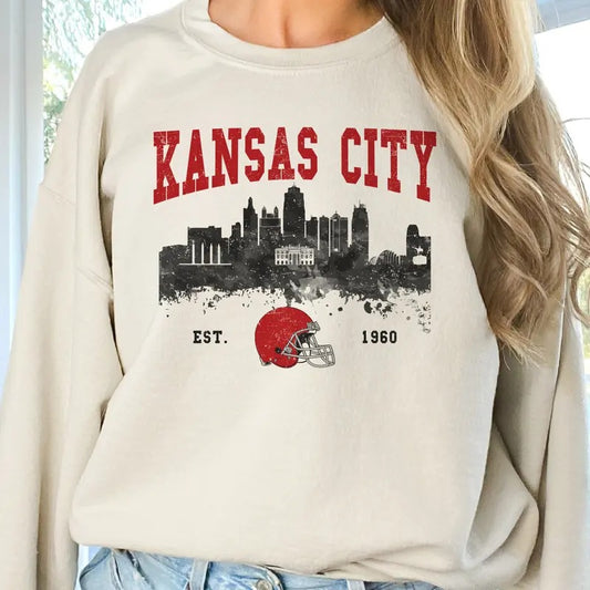 Vintage Kansas City Fan Football Sweatshirts Kansas City Game Day City Pullover Fanatic Football Fan Top Womens Casual Sports Sweatshirts Sublimation Print Vintage Pullover