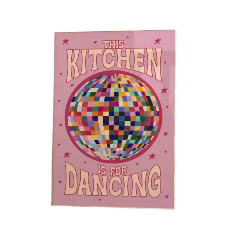 Vintage Kitchen Decor, Aesthetic Kitchen Wall Art Print, Minimalist Disco Ball Print, Retro Dancing Poster, Poster Prints...