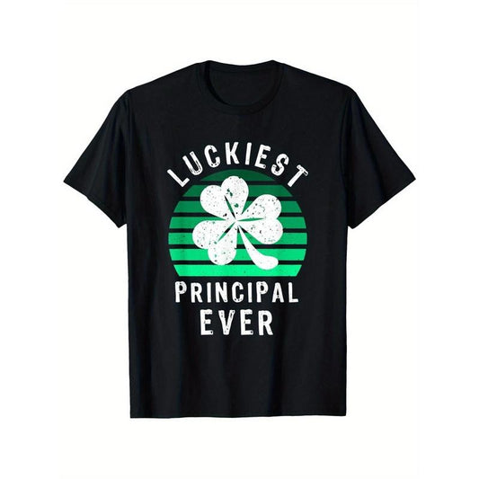 Vintage Luckiest Principal Ever Shirt Funny St Patricks Day T-Shirt, Summer casual and comfortable T-shirt, fashionable round neck short sleeves, comfortable and versatile, 100% cotton, S-XXXL made in usa