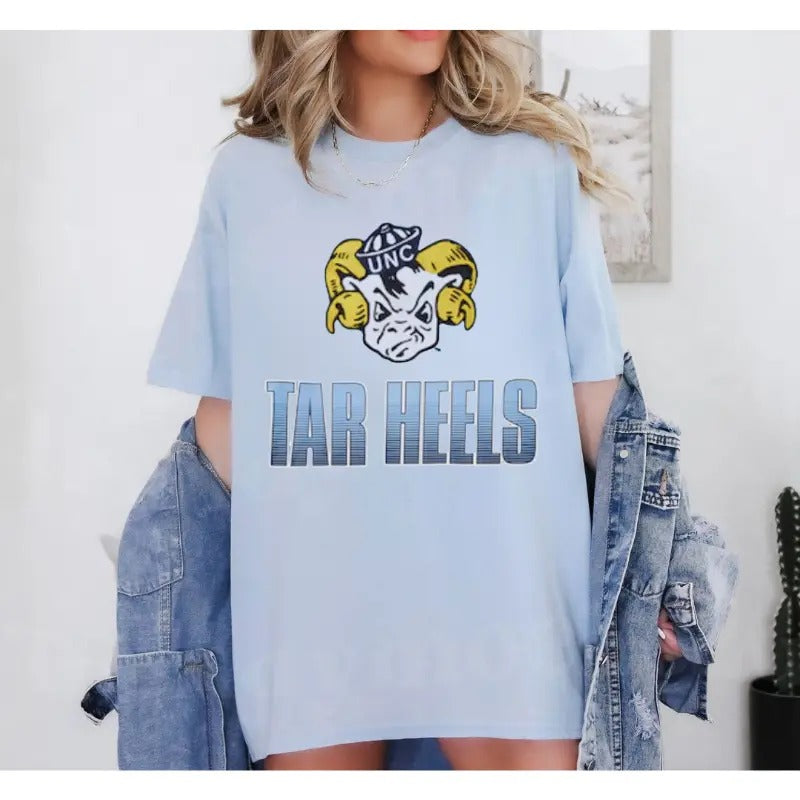 Vintage Men's Mitchell & Ness Carolina Blue North Carolina Tar Heels T-Shirt, Football Shirt, Vintage Football Shirt,...