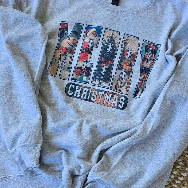 Vintage Merry Christmas Cozy winter Sweatshirt or Tee Hoodie | DripVista.com