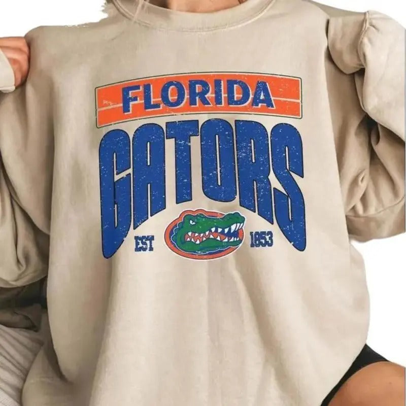 Vintage Ncaa Florida Gators Est 1853 Sweatshirt, Mascot Crewneck Sweatshirt Unisex Sweatshirt Cotton Hoodie Womenswear Day