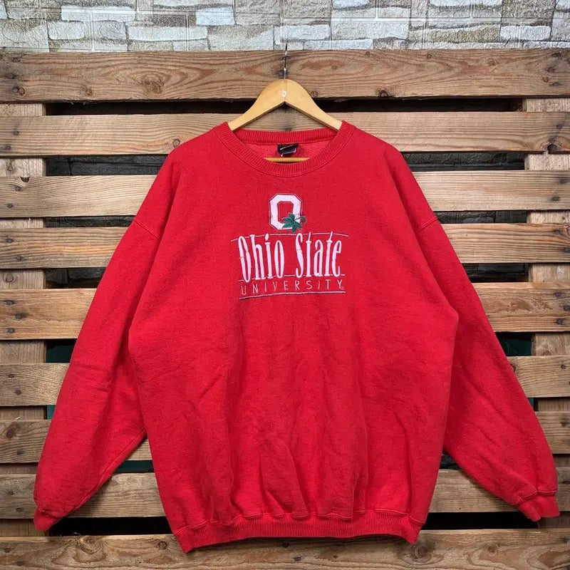Vintage Ncaa Ohio State Sweatshirt Ohio State Pullover Sweater Ohio State Crewneck Jumper Ohio State Embroidery Logo Red Colour XLarge