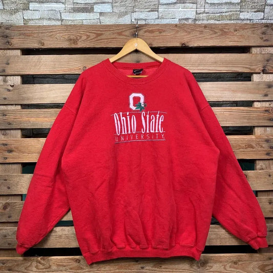 Vintage Ncaa Ohio State Sweatshirt Ohio State Pullover Sweater Ohio State Crewneck Jumper Ohio State Embroidery Logo Red Colour XLarge