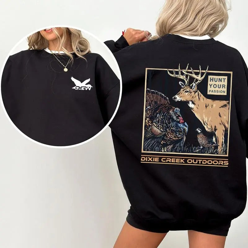 Vintage Outdoors Hunt Two-sided Sweatshirt, Deer Gobblers Turkey Hunting, Dixie Creek Unisex Shirt Hoodie | DripVista.com