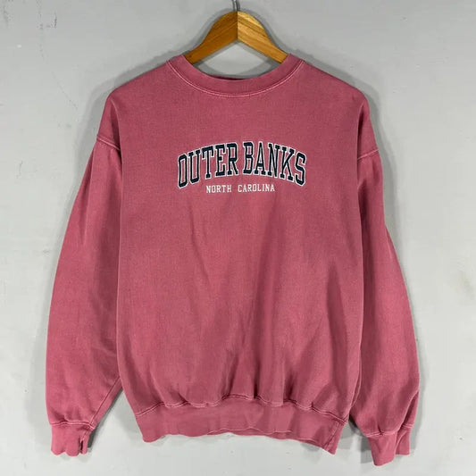 Vintage Outer Banks North Carolina Spellout Big Logo Sweatshirt Crewneck Pullover Sweater Colour Soft Pink Size Medium