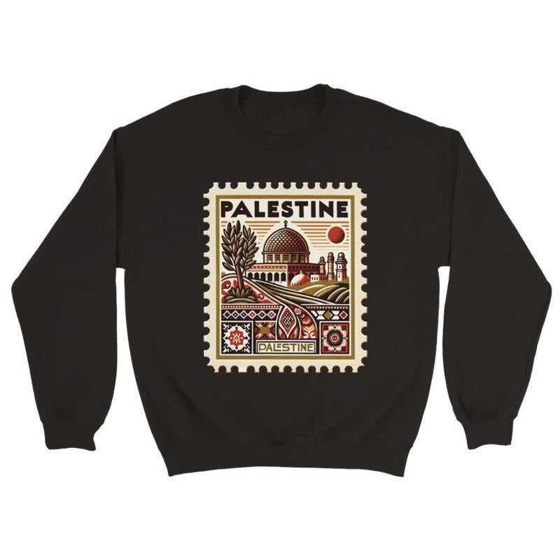 Vintage Palestinee Stamp Sweatshirt - Unisex Cultural Heritage Wear T-Shirts, Hoodie | DripVista.com