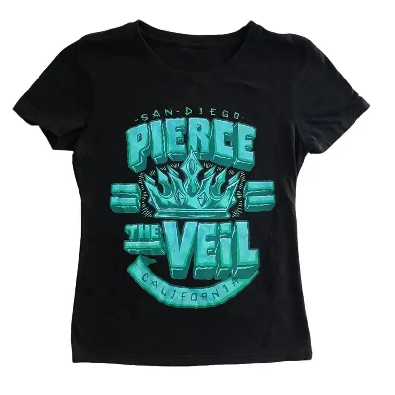 Vintage Pierce The Veil Baby Tee, Gothic Punk Baby Tee, Y2k Top Women Streetwear, Women Fitted T-Shirt, Gothic Emo Girl Top, Scene Clothing 2000s