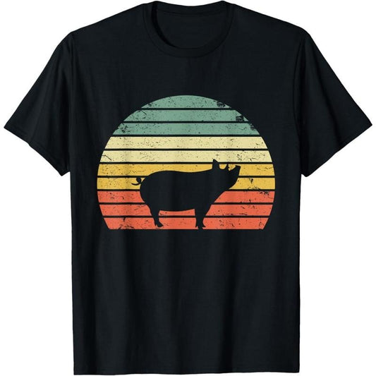 Vintage Pig Shirt Retro Sunset Colors Silhouette Pig T-Shirt made in usa