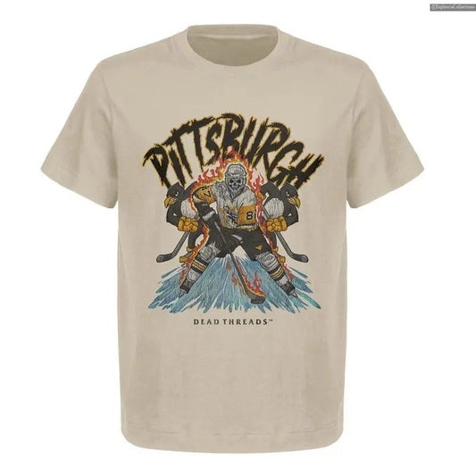 Vintage Pittsburgh Hockey Crew Neck T-Shirt, Gildan 5000 Heavy Cotton Tee for Men & Women, Ideal for Hockey Fans & Casual Wear , Global Trending Outfits style 02