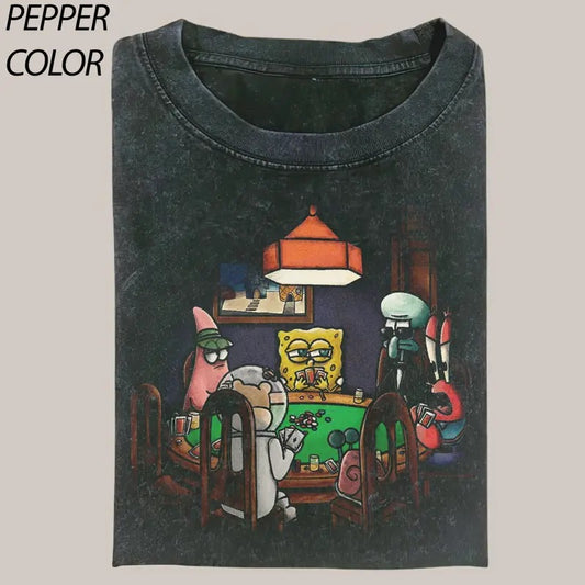 Vintage Playing poker CrewNeck T-shirt, Funny Poker Graphic Tee Gift For Boyfriend Menswear Top Streetwear