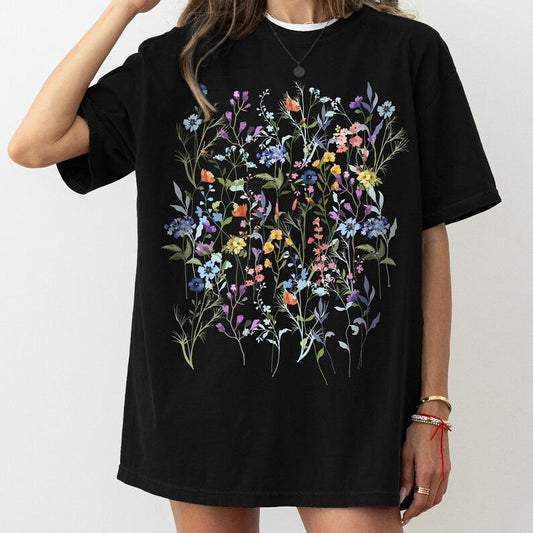 Vintage Pressed Flowers Shirt, Boho Cottagecore Tshirt Botanical Floral Tee Wildflowers Sweatshirt, Gift For Gardener