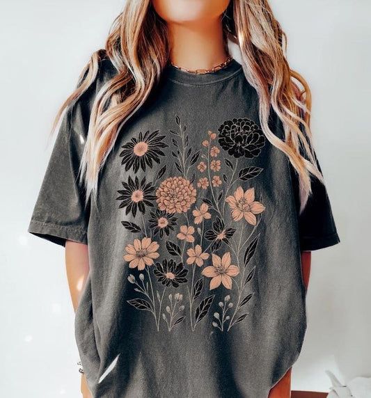 Vintage Pressed Flowers Shirt, Botanical Floral Tshirt, Boho Cottagecore Tee, Wildflowers Floral T-Shirt, Gift for Gardener