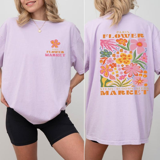 Vintage Pressed Flowers Tee, Boho Wildflowers Cottagecore Graphic T-shirt, Pastel Floral Nature Unhinged Shirt, Nature Lover Tee, Flower Market Shirt, Comfy Fabric Graphic Tee, Women's Tops, Womenswear, Cotton Fabric Relaxed Fit Chic Style