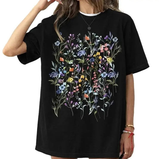 Vintage Pressed Flowers Tshirt, Boho Cottagecore Shirt, Botanical Floral Tee, Wildflowers Sweatshirt, Streetwear Spring T-Shirt Womenswear