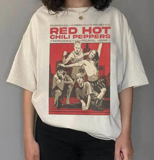 Vintage RHCP Tour 1991 Tee, Red Hot Chili Peppers Rock Band 2023 Tshirt Sweatshirt Hoodie Unisex, Red Hot Chili Peppers Shirt, Gift for Fan Best Price