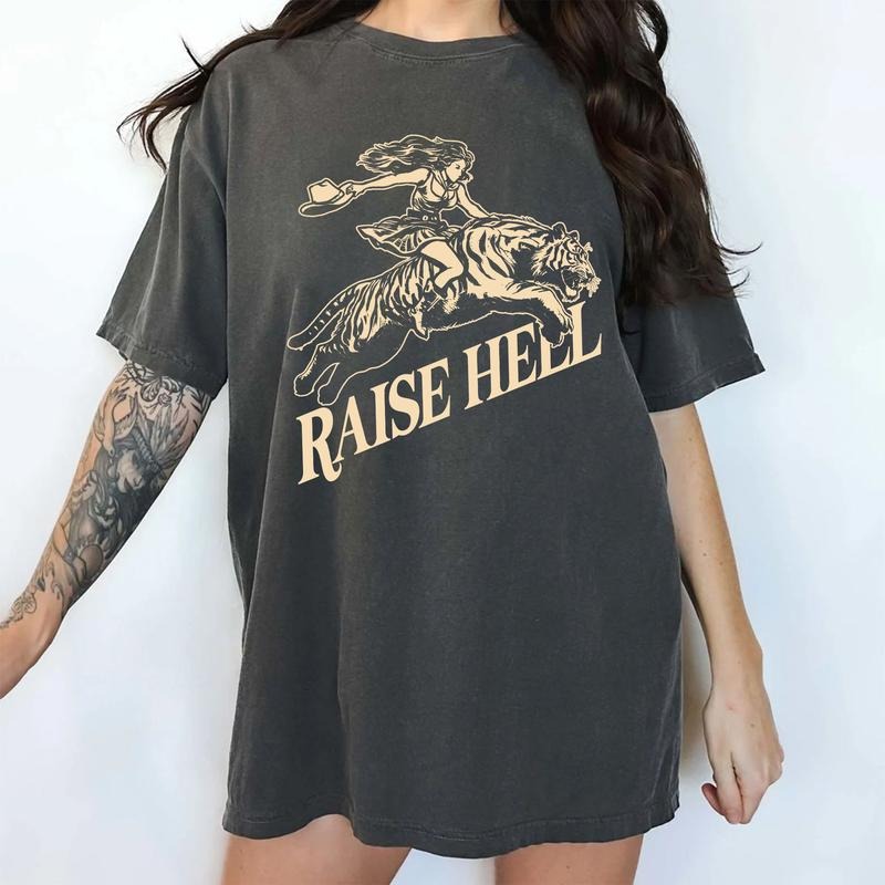 Vintage Raise Hell Comfort Colors Shirt, Retro Feminist T-shirt, Tiger Women Graphic Tee, Wild Spirits Clothing, Feminine...