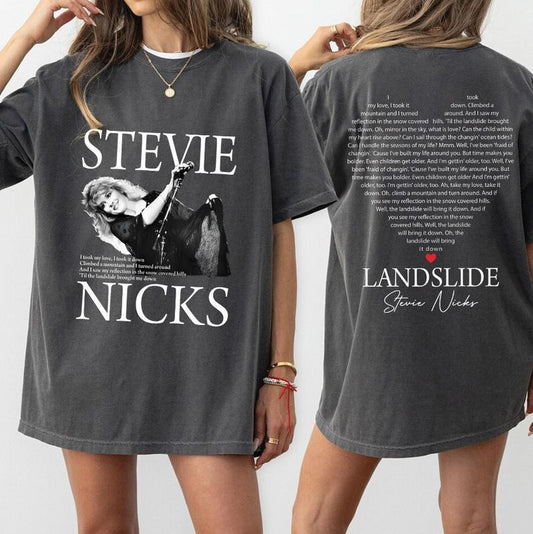 Vintage Retro Classic Landslide Song Lyrics T-Shirt, Heart Design Front & Back, Music Lover Gift Tee, Retro 70s Classic Rock Apparel Top