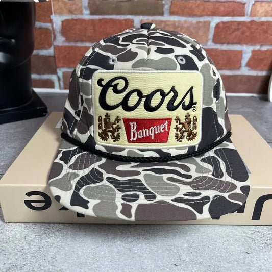 Vintage Retro Coors Banquet Camouflage Snapback Rope Brim Hat, Hat for men