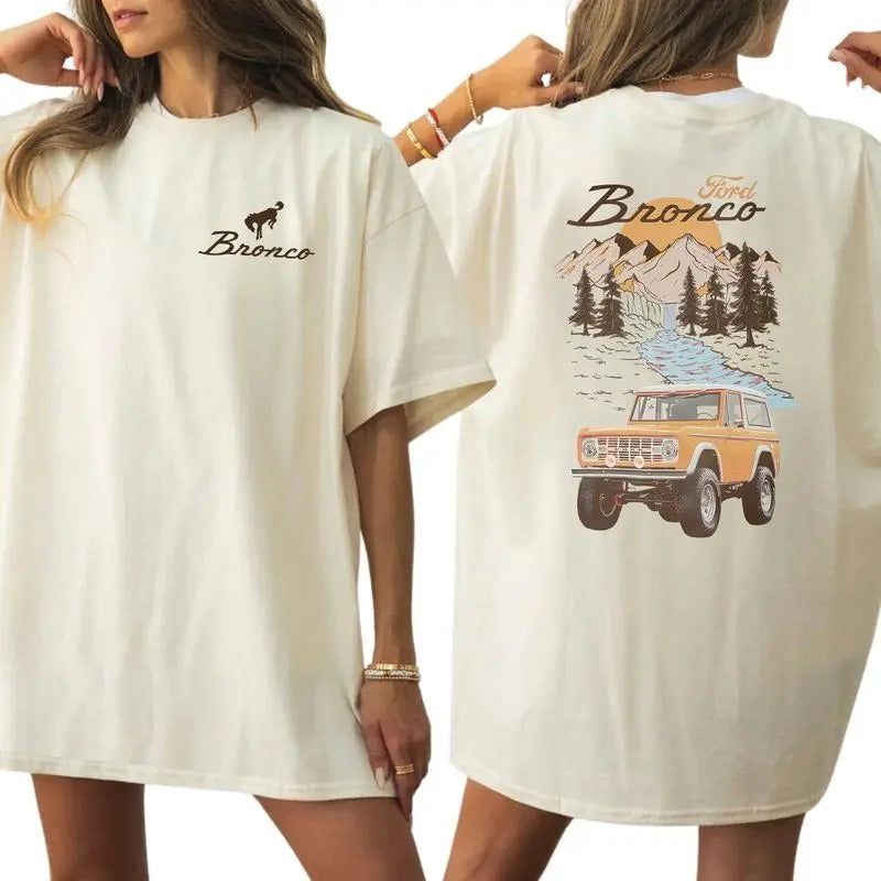 Vintage Retro Ford Bronco T-Shirt, The Car National Park Graphic 2-Sided Shirt, Comfy Clothing, Printed Women's Top,...