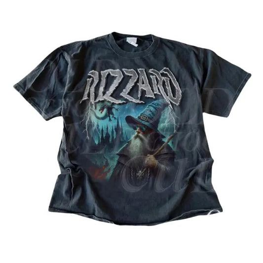 Vintage Rizzard Fantasy Wizard  T-Shirt, Retro Wizard Dragon Catstle Shirt, Dark Art Castle Magic Rizz Shirt, Graphic Alpha Wizard Nostalgia Tee Man