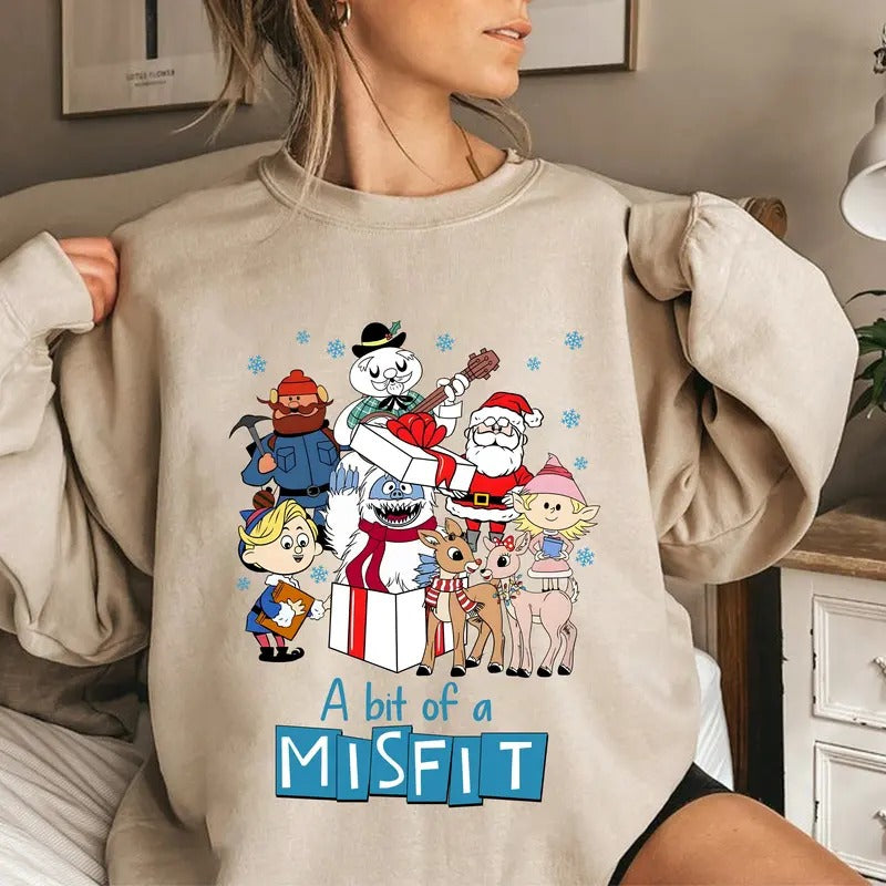 Vintage Rudolph Christmas Shirt, Retro A Bit Of A Misfit Sweatshirt, Merry Christmas Shirt, Funny Friends Shirt, Xmas...