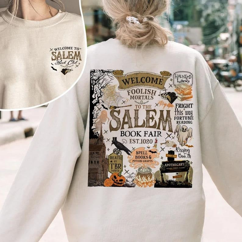 Vintage Salem Book Club Sweatshirt, Retro Style Halloween Tee, Salem Witches Shirt, Salem Book Fair Shirt, Halloween Bookish Merch